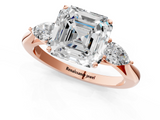 Rose gold Three-Stone Asscher Cut Diamond Ring with Pear Side Stones in Four-Prong Setting_24