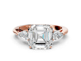 Rose gold Three-Stone Asscher Cut Diamond Ring with Pear  Side Stones in Four-Prong Setting_48