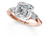 Rose gold Three-Stone Asscher Cut Diamond Ring with Pear  Side Stones in Four-Prong Setting_49