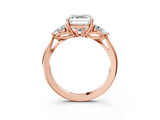 Rose gold Three-Stone Asscher Cut Diamond Ring with Pear  Side Stones in Four-Prong Setting_51