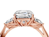 Rose gold Three-Stone Asscher Cut Diamond Ring with Pear  Side Stones in Four-Prong Setting_52