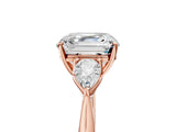 Rose gold Three-Stone Asscher Cut Diamond Ring with Pear  Side Stones in Four-Prong Setting_53