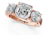 Rose gold Three-Stone Asscher Cut Diamond Ring with Round Side Stones, Classic Band, and Four-Prong Setting_4