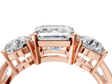 Rose gold Three-Stone Asscher Cut Diamond Ring with Round Side Stones, Classic Band, and Four-Prong Setting_7