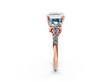 Rose gold Three-Stone Asscher Cut Diamond Ring with Round with Aquamarine side stone Pavé Band and Prong Setting_2