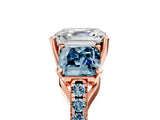 Rose gold Three-Stone Asscher Cut Diamond Ring with Round with Aquamarine side stone Pavé Band and Prong Setting_5