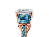 Rose gold Three-Stone Asscher Cut Diamond Ring with Round with Blue Topaz side stone Pavé Band and Prong Setting_5
