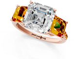Rose gold Three-Stone Asscher Cut Diamond Ring with Round with Citrine side stone Pavé Band and Prong Setting_1