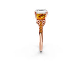 Rose gold Three-Stone Asscher Cut Diamond Ring with Round with Citrine side stone Pavé Band and Prong Setting_2
