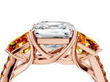 Rose gold Three-Stone Asscher Cut Diamond Ring with Round with Citrine side stone Pavé Band and Prong Setting_4