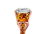 Rose gold Three-Stone Asscher Cut Diamond Ring with Round with Citrine side stone Pavé Band and Prong Setting_5