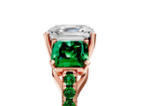 Rose gold Three-Stone Asscher Cut Diamond Ring with Round with Emerald side stone Pavé Band and Prong Setting_5
