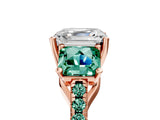 Rose gold Three-Stone Asscher Cut Diamond Ring with Round with Green Sapphire side stone Pavé Band and Prong Setting_5