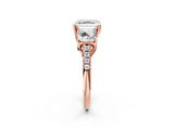 Rose gold Three-Stone Asscher Cut Diamond Ring with Round with Moissanite side stone Pavé Band and Prong Setting_2