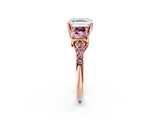 Rose gold Three-Stone Asscher Cut Diamond Ring with Round with Morganite side stone Pavé Band and Prong Setting_2