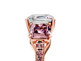 Rose gold Three-Stone Asscher Cut Diamond Ring with Round with Morganite side stone Pavé Band and Prong Setting_5