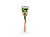 Rose gold Three-Stone Asscher Cut Diamond Ring with Round with Peridot side stone Pavé Band and Prong Setting_2