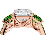 Rose gold Three-Stone Asscher Cut Diamond Ring with Round with Peridot side stone Pavé Band and Prong Setting_4