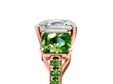 Rose gold Three-Stone Asscher Cut Diamond Ring with Round with Peridot side stone Pavé Band and Prong Setting_5