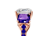 Rose gold Three-Stone Asscher Cut Diamond Ring with Round with Tanzanite side stone Pavé Band and Prong Setting_5