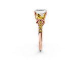 Rose gold Three-Stone Asscher Cut Diamond Ring with Round with Yellow Sapphire side stone Pavé Band and Prong Setting_2