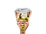 Rose gold Three-Stone Asscher Cut Diamond Ring with Round with Yellow Sapphire side stone Pavé Band and Prong Setting_5