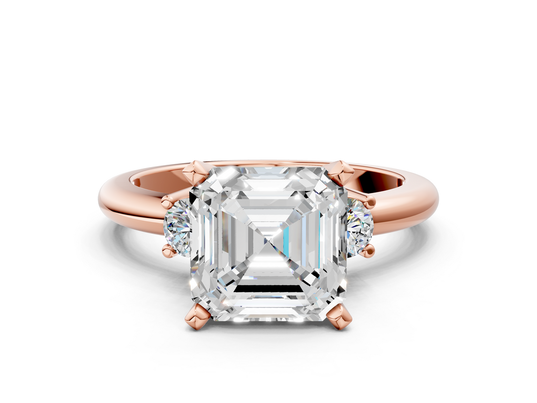 Rose gold Three-Stone Asscher Cut Diamond Solitaire with Prong Setting and Classic Band_7
