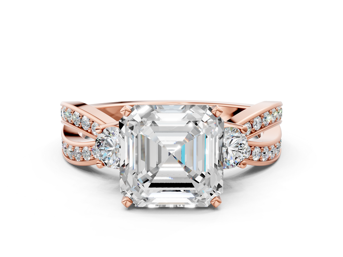 Rose gold Three-Stone Asscher Cut Diamond Twist Band with Prong Setting_24