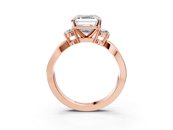 Rose Gold Asscher Cut Three Stone Engagement Ring Setting with Graduated Pave Split Twist Band