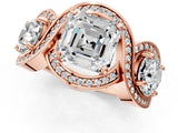 Rose gold Three-Stone Asscher Cut Diamond Wave Pave Band with Prong Setting_10