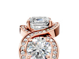 Rose gold Three-Stone Asscher Cut Diamond Wave Pave Band with Prong Setting_14