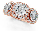 Rose gold Three-Stone Asscher Cut Halo Diamond Milgrain Band with Four-Prong Setting_4