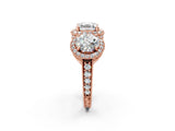 Rose gold Three-Stone Asscher Cut Halo Diamond Milgrain Band with Four-Prong Setting_5