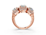 Rose gold Three-Stone Asscher Cut Halo Diamond Milgrain Band with Four-Prong Setting_6