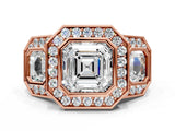 Rose gold Three-Stone Asscher Cut Halo Pavé Diamond Ring_3