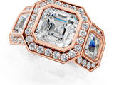 Rose gold Three-Stone Asscher Cut Halo Pavé Diamond Ring_4
