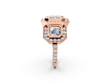 Rose gold Three-Stone Asscher Cut Halo Pavé Diamond Ring_5