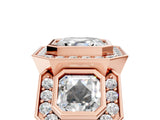 Rose gold Three-Stone Asscher Cut Halo Pavé Diamond Ring_8