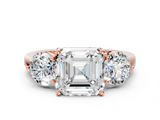 Rose gold Three-Stone Asscher Cut Solitaire Ring with Prong Setting on a Classic Band_46