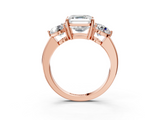 Rose gold Three-Stone Asscher Cut Solitaire Ring with Prong Setting on a Classic Band_49