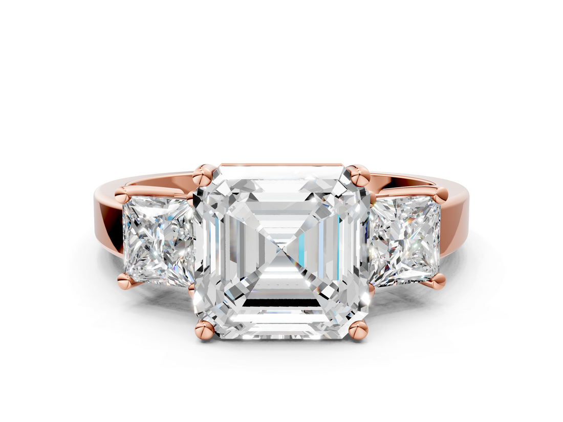 Rose gold Three-Stone Asscher Cut Solitaire Ring with Prong Setting_3