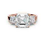 Rose gold Three-Stone Asscher Cut Solitaire Ring with Prong Setting_3