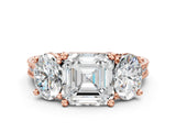 Rose gold Three-Stone Asscher Diamond Milgrain Pave Band with Prong Setting 1