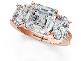 Rose gold Three-Stone Asscher Diamond Milgrain Pave Band with Prong Setting 2