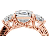 Rose gold Three-Stone Asscher Diamond Milgrain Pave Band with Prong Setting 5