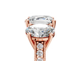 Rose gold Three-Stone Asscher Diamond Milgrain Pave Band with Prong Setting