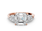 Rose gold Three-Stone Asscher Diamond Ring with Pear Side Stones in Four-Prong Setting_24