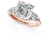 Rose gold Three-Stone Asscher Diamond Ring with Pear Side Stones in Four-Prong Setting_25
