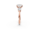 Rose gold Three-Stone Asscher Diamond Ring with Pear Side Stones in Four-Prong Setting_26
