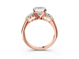 Rose gold Three-Stone Asscher Diamond Ring with Pear Side Stones in Four-Prong Setting_27